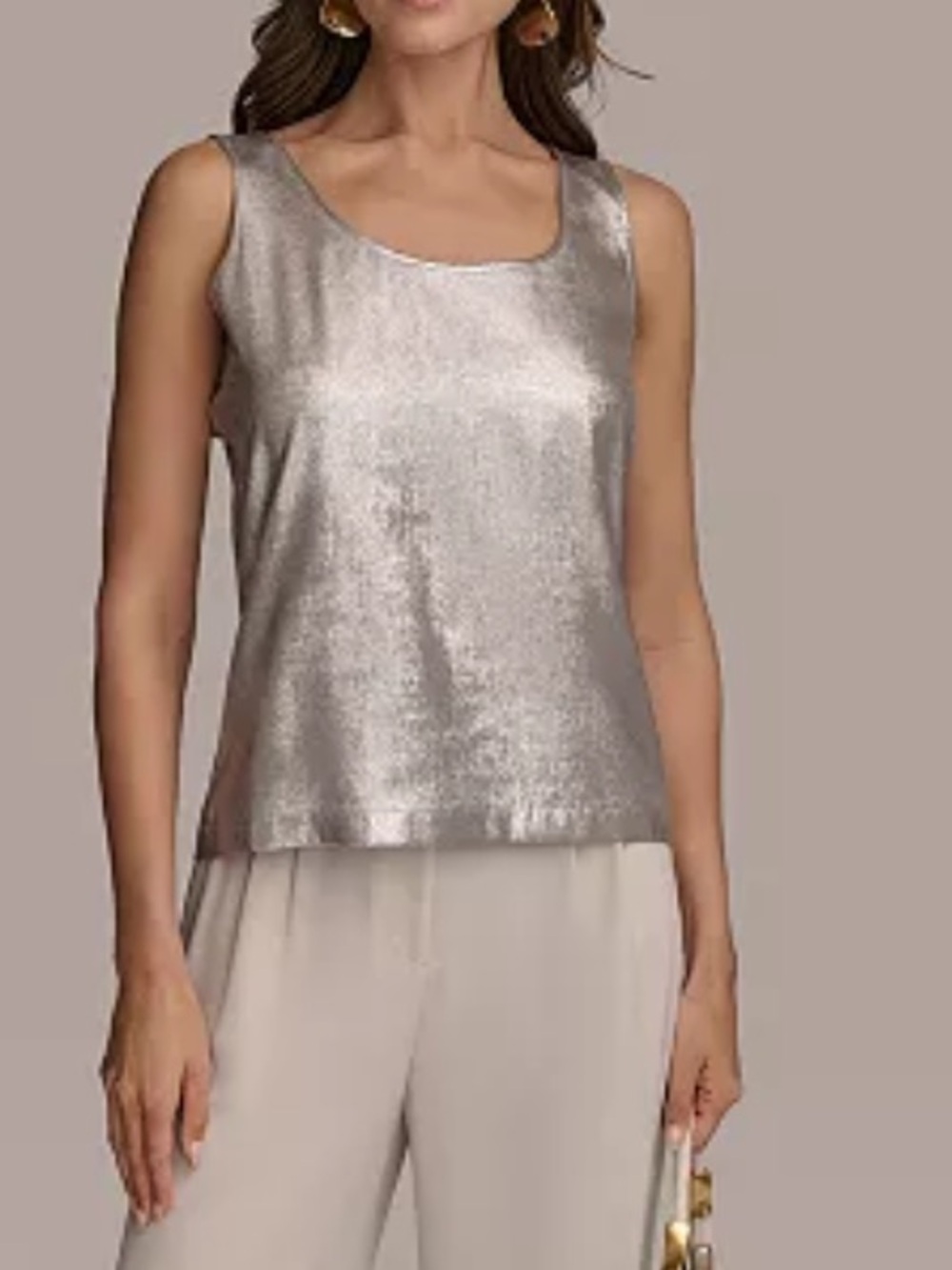 Donna Karan Silver Metallic Scoop Neck Tank Top size S